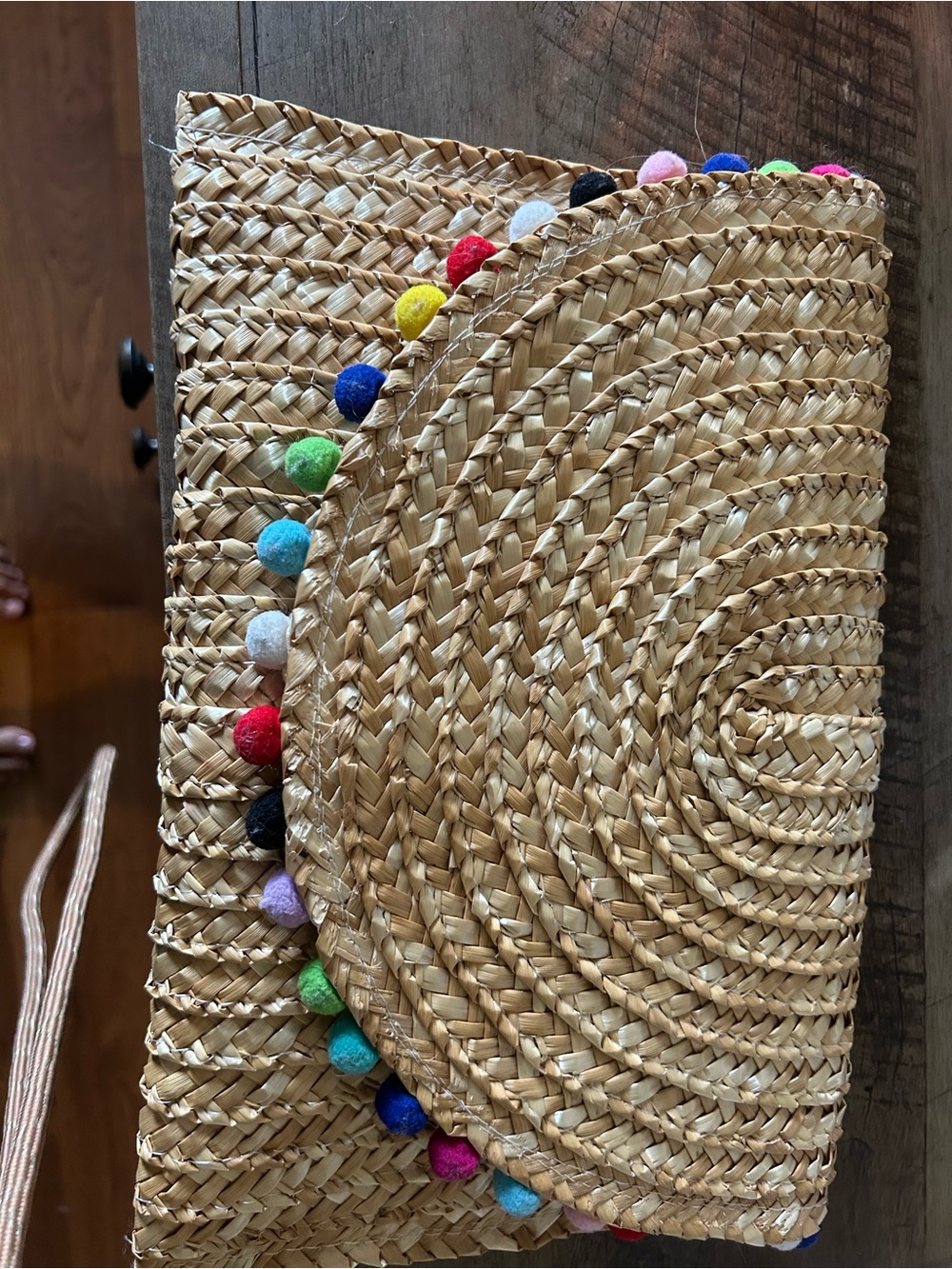 Shiraleah Natural Straw Clutch with Multicolor Pom Poms